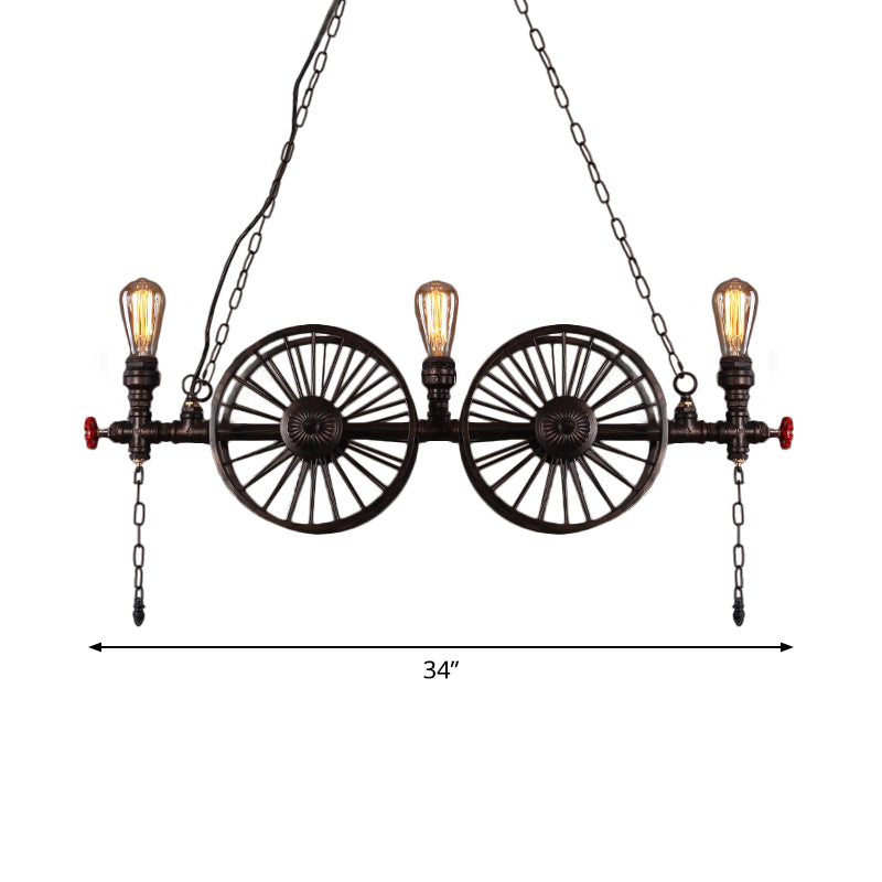 Wheel Piping Living Room Island Light Industrial Iron 2/3/4 Heads Black Hanging Light Fixture Clearhalo 'Ceiling Lights' 'Island Lights' Lighting' 1948822