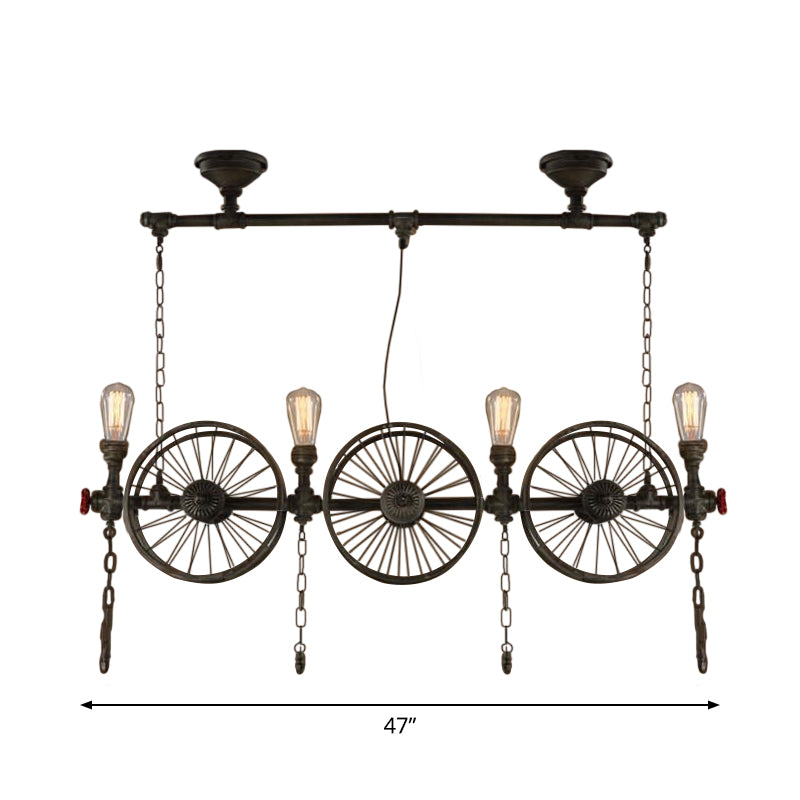 Wheel Piping Living Room Island Light Industrial Iron 2/3/4 Heads Black Hanging Light Fixture Clearhalo 'Ceiling Lights' 'Island Lights' Lighting' 1948826