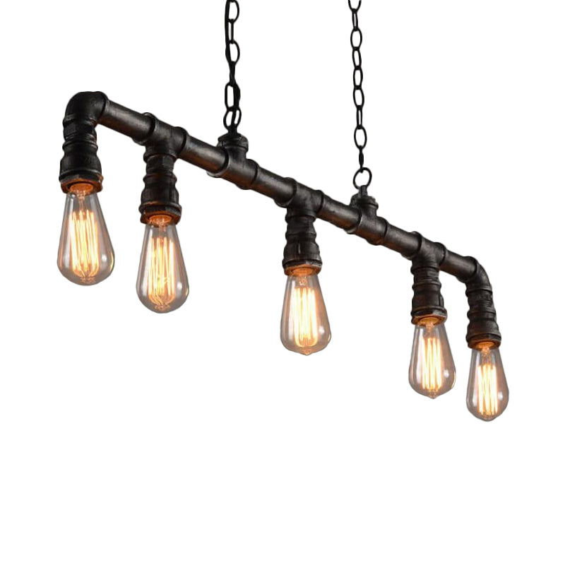 Iron Plumbing Pipe Hanging Lamp Cyberpunk 5-Light Dining Room Island Pendant in Black Clearhalo 'Ceiling Lights' 'Island Lights' Lighting' 1948830