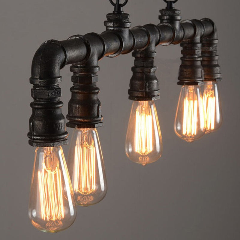 Iron Plumbing Pipe Hanging Lamp Cyberpunk 5-Light Dining Room Island Pendant in Black Clearhalo 'Ceiling Lights' 'Island Lights' Lighting' 1948831
