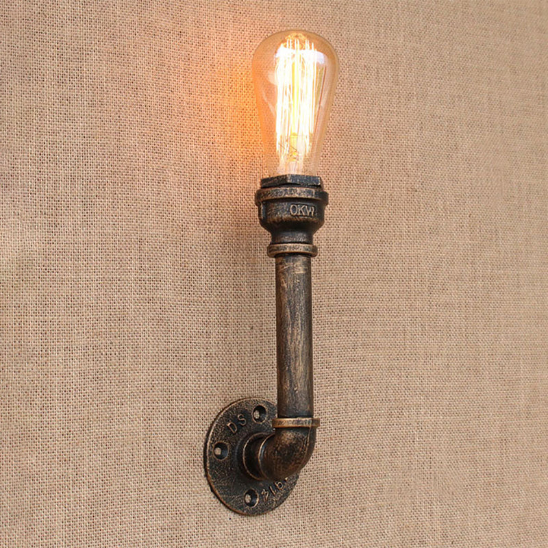 Metal Bronze Wall Mount Light Naked Bulb Design Piping Single Industrial Wall Lighting Fixture Bronze G Clearhalo 'Art deco wall lights' 'Cast Iron' 'Glass' 'Industrial wall lights' 'Industrial' 'Middle century wall lights' 'Modern' 'Rustic wall lights' 'Tiffany' 'Traditional wall lights' 'Wall Lamps & Sconces' 'Wall Lights' Lighting' 1948860