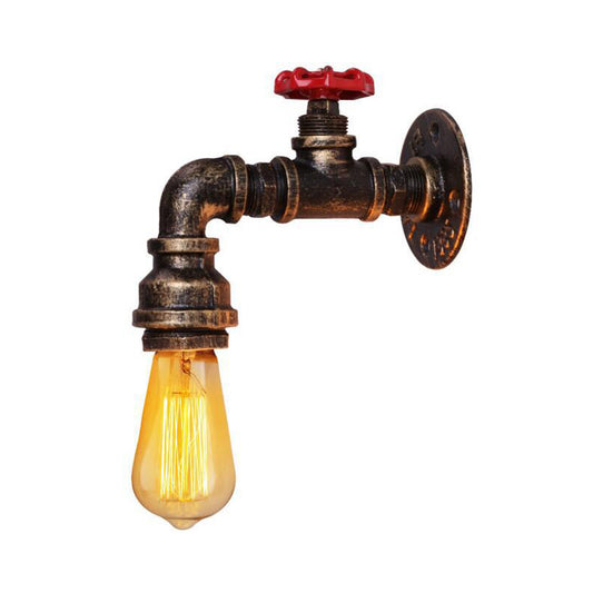 L-Shaped Pipe Bistro Wall Light Industrial Iron Single-Bulb Silver/Brass/Bronze Finish Wall Mount Lamp with Valve Deco Brass Clearhalo 'Art deco wall lights' 'Cast Iron' 'Glass' 'Industrial wall lights' 'Industrial' 'Middle century wall lights' 'Modern' 'Rustic wall lights' 'Tiffany' 'Traditional wall lights' 'Wall Lamps & Sconces' 'Wall Lights' Lighting' 1948871