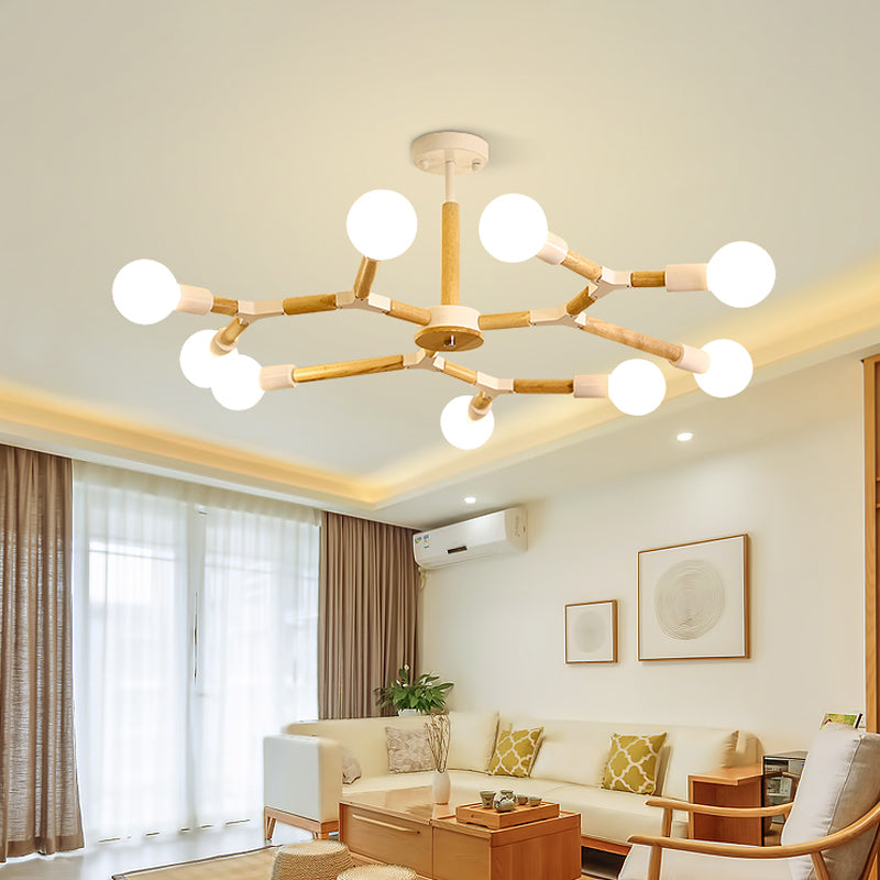 Wooden Molecular Chandelier Modern Style 3/6/9 Lights Black/White Ceiling Hang Lamp with Bare Bulb Design Clearhalo 'Carpenter Chandeliers' 'Ceiling Lights' 'Chandeliers' 'Industrial' 'Modern Chandeliers' 'Modern' Lighting' 1948926