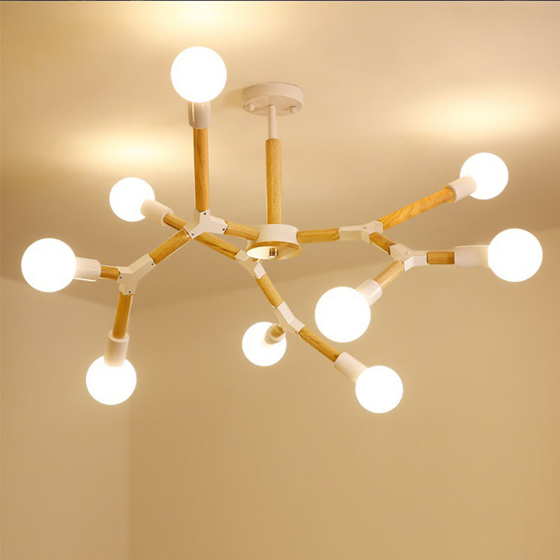 Wooden Molecular Chandelier Modern Style 3/6/9 Lights Black/White Ceiling Hang Lamp with Bare Bulb Design Clearhalo 'Carpenter Chandeliers' 'Ceiling Lights' 'Chandeliers' 'Industrial' 'Modern Chandeliers' 'Modern' Lighting' 1948927