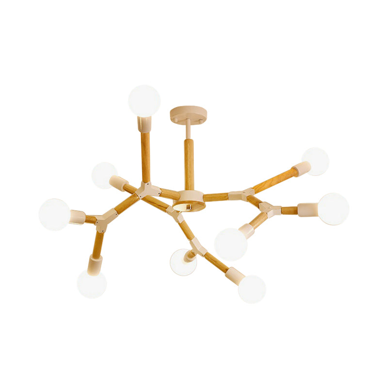Wooden Molecular Chandelier Modern Style 3/6/9 Lights Black/White Ceiling Hang Lamp with Bare Bulb Design Clearhalo 'Carpenter Chandeliers' 'Ceiling Lights' 'Chandeliers' 'Industrial' 'Modern Chandeliers' 'Modern' Lighting' 1948928