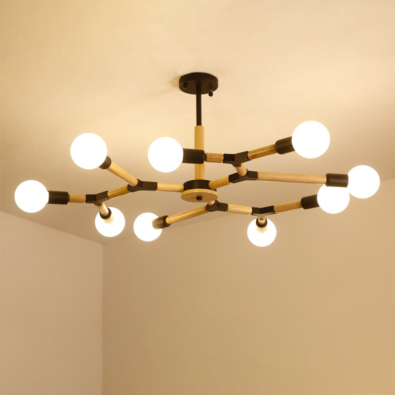 Wooden Molecular Chandelier Modern Style 3/6/9 Lights Black/White Ceiling Hang Lamp with Bare Bulb Design Clearhalo 'Carpenter Chandeliers' 'Ceiling Lights' 'Chandeliers' 'Industrial' 'Modern Chandeliers' 'Modern' Lighting' 1948931
