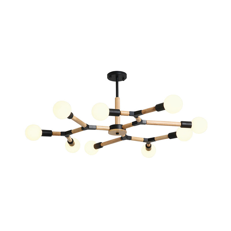 Wooden Molecular Chandelier Modern Style 3/6/9 Lights Black/White Ceiling Hang Lamp with Bare Bulb Design Clearhalo 'Carpenter Chandeliers' 'Ceiling Lights' 'Chandeliers' 'Industrial' 'Modern Chandeliers' 'Modern' Lighting' 1948932