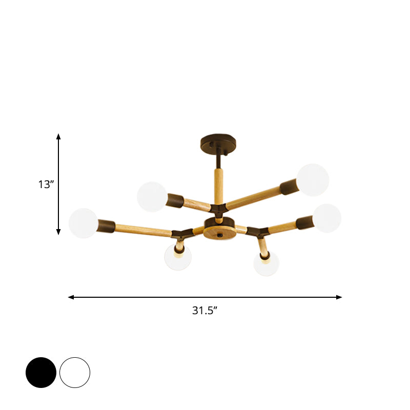 Wooden Molecular Chandelier Modern Style 3/6/9 Lights Black/White Ceiling Hang Lamp with Bare Bulb Design Clearhalo 'Carpenter Chandeliers' 'Ceiling Lights' 'Chandeliers' 'Industrial' 'Modern Chandeliers' 'Modern' Lighting' 1948938