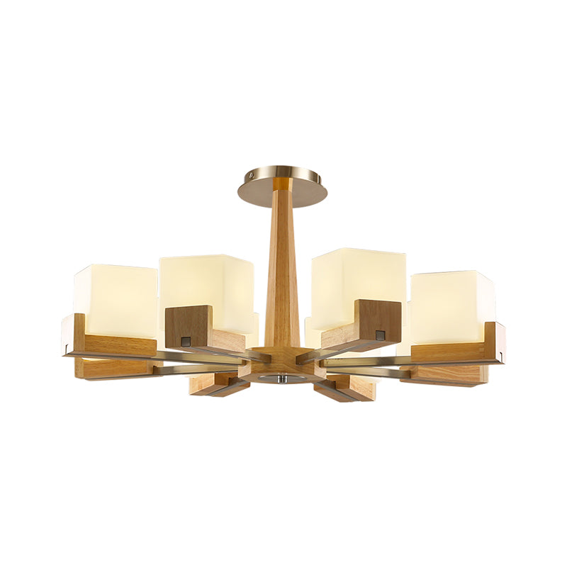 Cubic Chandelier Lighting Nordic Acrylic 3/5/8-Head Wood Chain-Hang/Flushmount Pendant Lamp for Dining Room Clearhalo 'Carpenter Chandeliers' 'Ceiling Lights' 'Chandeliers' 'Industrial' 'Modern Chandeliers' 'Modern' Lighting' 1948943