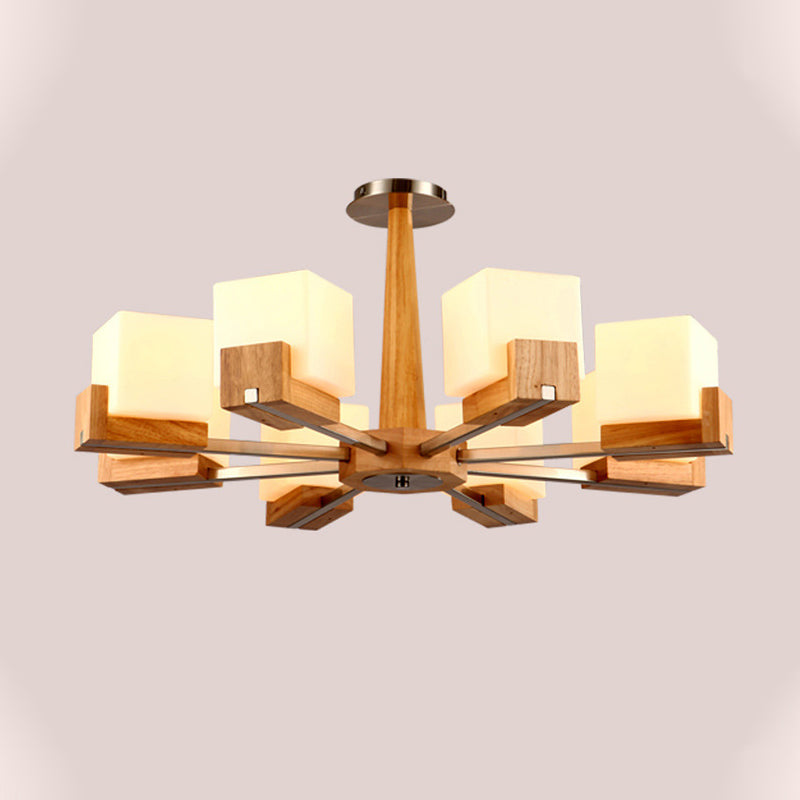 Cubic Chandelier Lighting Nordic Acrylic 3/5/8-Head Wood Chain-Hang/Flushmount Pendant Lamp for Dining Room Clearhalo 'Carpenter Chandeliers' 'Ceiling Lights' 'Chandeliers' 'Industrial' 'Modern Chandeliers' 'Modern' Lighting' 1948944