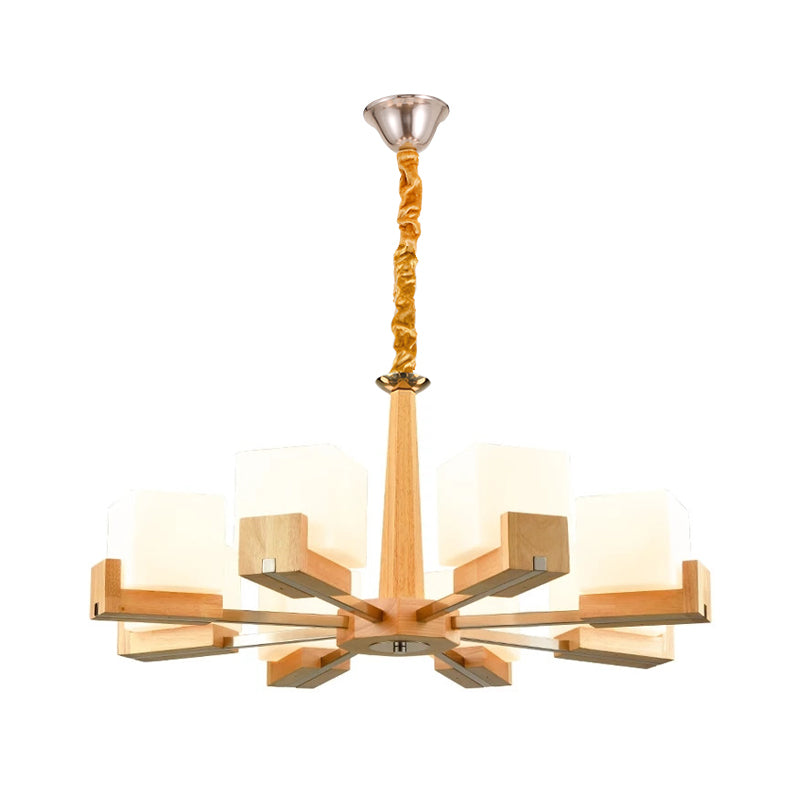 Cubic Chandelier Lighting Nordic Acrylic 3/5/8-Head Wood Chain-Hang/Flushmount Pendant Lamp for Dining Room Clearhalo 'Carpenter Chandeliers' 'Ceiling Lights' 'Chandeliers' 'Industrial' 'Modern Chandeliers' 'Modern' Lighting' 1948949