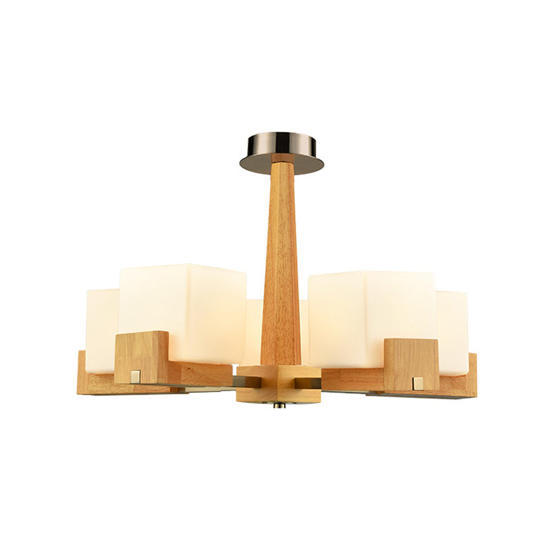 Cubic Chandelier Lighting Nordic Acrylic 3/5/8-Head Wood Chain-Hang/Flushmount Pendant Lamp for Dining Room Clearhalo 'Carpenter Chandeliers' 'Ceiling Lights' 'Chandeliers' 'Industrial' 'Modern Chandeliers' 'Modern' Lighting' 1948954