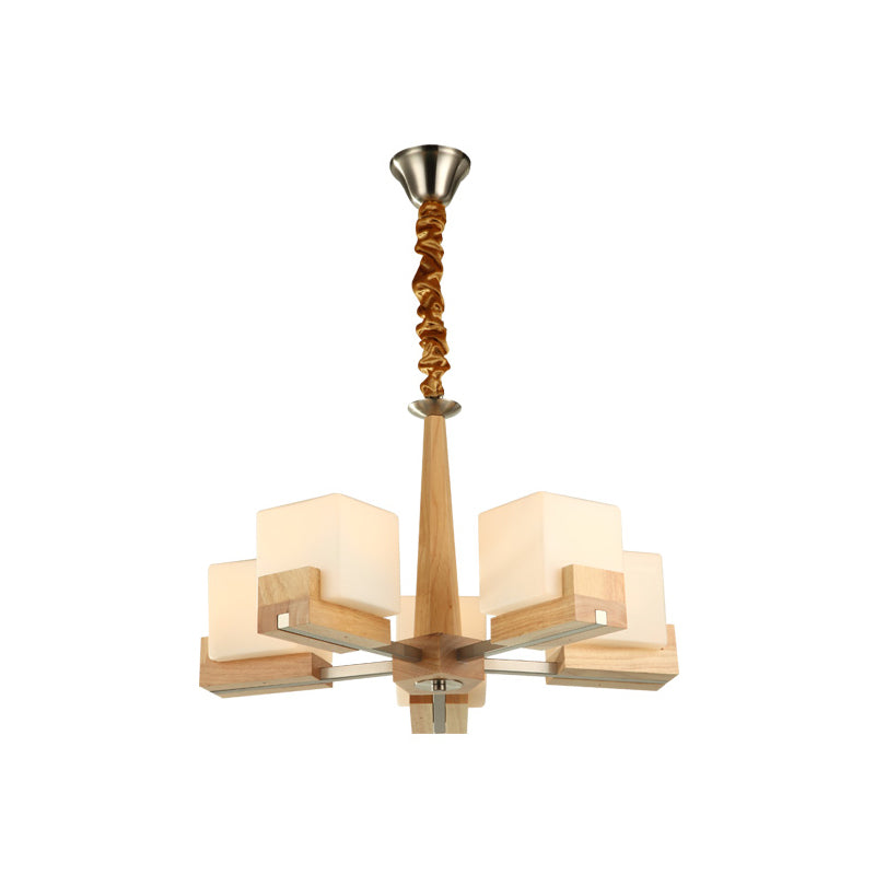 Cubic Chandelier Lighting Nordic Acrylic 3/5/8-Head Wood Chain-Hang/Flushmount Pendant Lamp for Dining Room Clearhalo 'Carpenter Chandeliers' 'Ceiling Lights' 'Chandeliers' 'Industrial' 'Modern Chandeliers' 'Modern' Lighting' 1948958