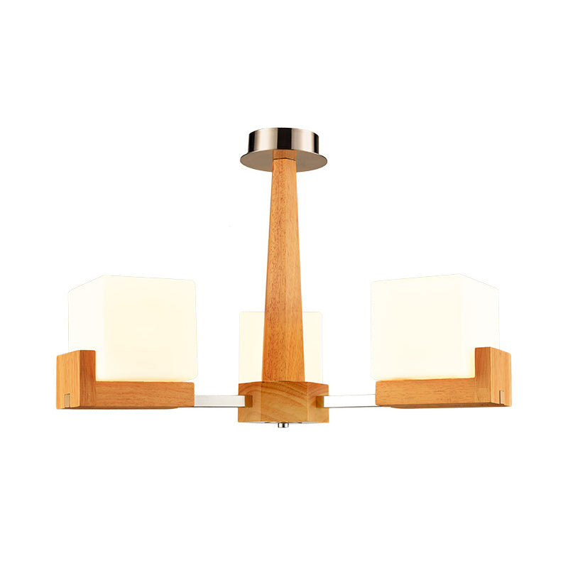Cubic Chandelier Lighting Nordic Acrylic 3/5/8-Head Wood Chain-Hang/Flushmount Pendant Lamp for Dining Room Clearhalo 'Carpenter Chandeliers' 'Ceiling Lights' 'Chandeliers' 'Industrial' 'Modern Chandeliers' 'Modern' Lighting' 1948961