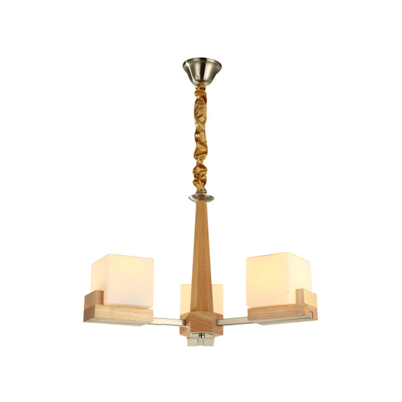 Cubic Chandelier Lighting Nordic Acrylic 3/5/8-Head Wood Chain-Hang/Flushmount Pendant Lamp for Dining Room Clearhalo 'Carpenter Chandeliers' 'Ceiling Lights' 'Chandeliers' 'Industrial' 'Modern Chandeliers' 'Modern' Lighting' 1948966