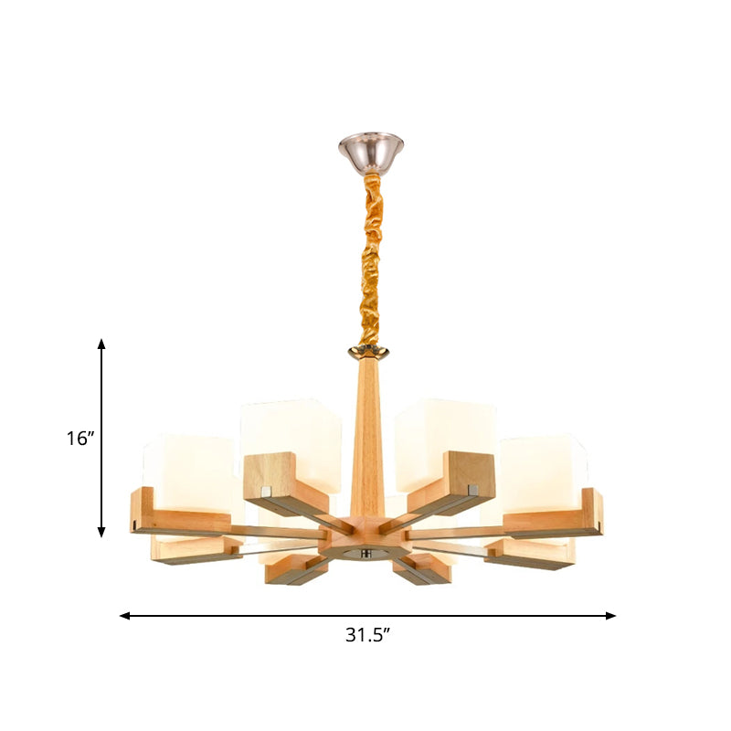 Radial Hanging Light Fixture Contemporary Wood 3/5/8 Bulbs Bedroom Chandelier with Cube Acrylic Shade Clearhalo 'Carpenter Chandeliers' 'Ceiling Lights' 'Chandeliers' 'Industrial' 'Modern Chandeliers' 'Modern' Lighting' 1948972