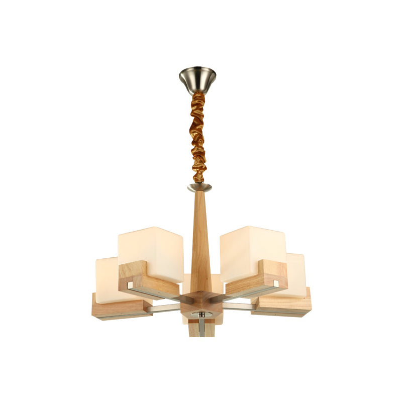 Radial Hanging Light Fixture Contemporary Wood 3/5/8 Bulbs Bedroom Chandelier with Cube Acrylic Shade Clearhalo 'Carpenter Chandeliers' 'Ceiling Lights' 'Chandeliers' 'Industrial' 'Modern Chandeliers' 'Modern' Lighting' 1948976