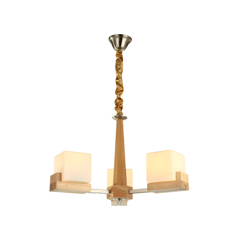 Radial Hanging Light Fixture Contemporary Wood 3/5/8 Bulbs Bedroom Chandelier with Cube Acrylic Shade Clearhalo 'Carpenter Chandeliers' 'Ceiling Lights' 'Chandeliers' 'Industrial' 'Modern Chandeliers' 'Modern' Lighting' 1948981