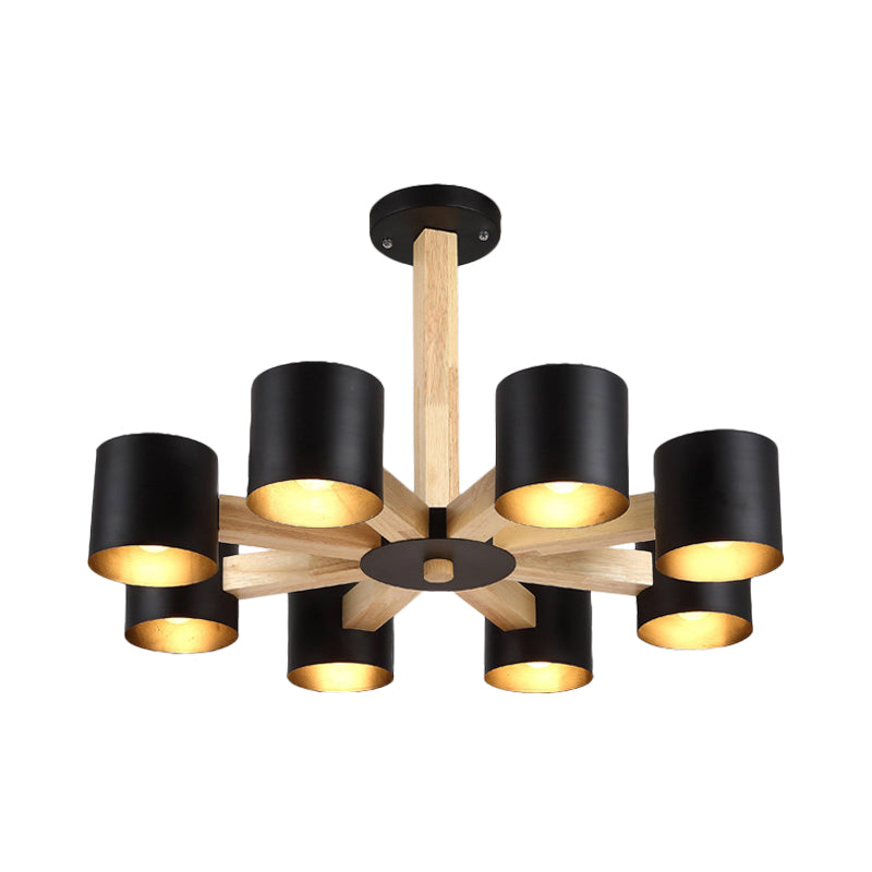 Nordic Cylindrical Ceiling Chandelier Metallic 3/6/8-Light Living Room Suspension Light in Black/White and Wood Clearhalo 'Ceiling Lights' 'Chandeliers' 'Modern Chandeliers' 'Modern' Lighting' 1948990