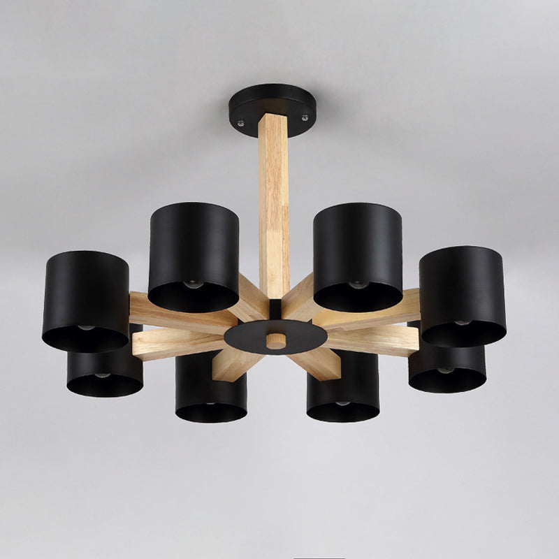 Nordic Cylindrical Ceiling Chandelier Metallic 3/6/8-Light Living Room Suspension Light in Black/White and Wood Clearhalo 'Ceiling Lights' 'Chandeliers' 'Modern Chandeliers' 'Modern' Lighting' 1948991