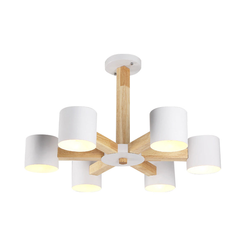 Nordic Cylindrical Ceiling Chandelier Metallic 3/6/8-Light Living Room Suspension Light in Black/White and Wood Clearhalo 'Ceiling Lights' 'Chandeliers' 'Modern Chandeliers' 'Modern' Lighting' 1948994