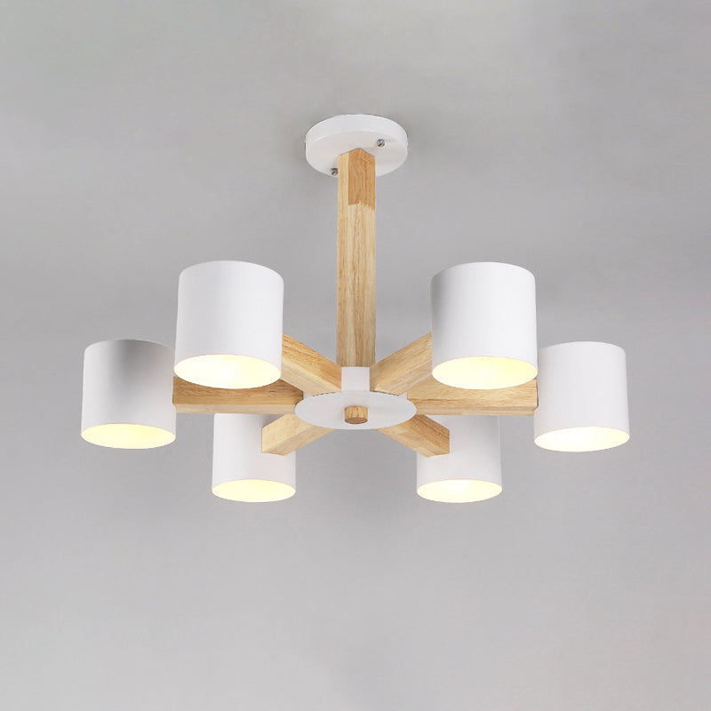 Nordic Cylindrical Ceiling Chandelier Metallic 3/6/8-Light Living Room Suspension Light in Black/White and Wood Clearhalo 'Ceiling Lights' 'Chandeliers' 'Modern Chandeliers' 'Modern' Lighting' 1948995