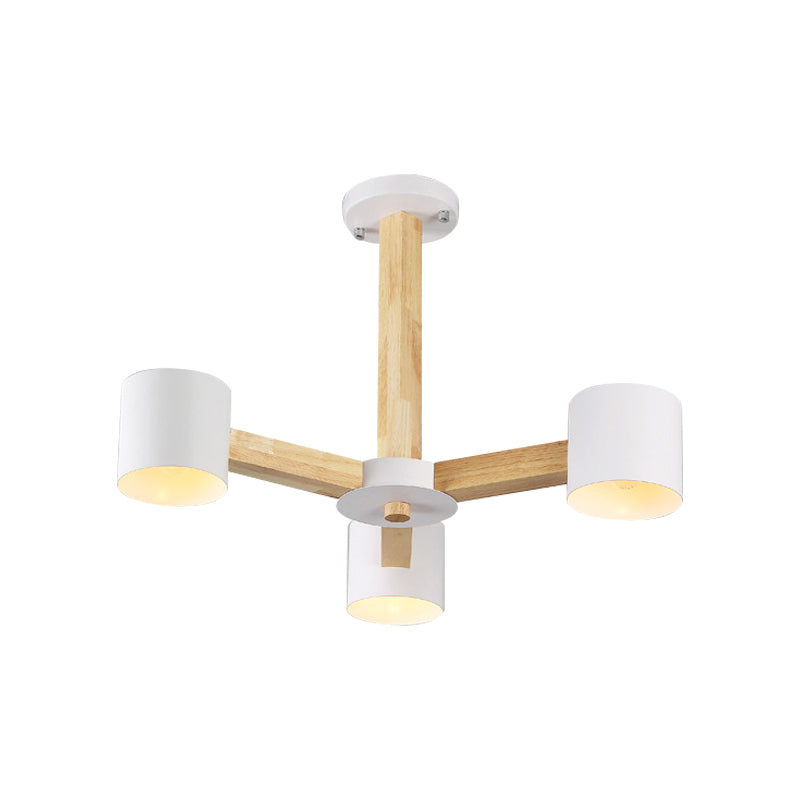 Nordic Cylindrical Ceiling Chandelier Metallic 3/6/8-Light Living Room Suspension Light in Black/White and Wood Clearhalo 'Ceiling Lights' 'Chandeliers' 'Modern Chandeliers' 'Modern' Lighting' 1948998