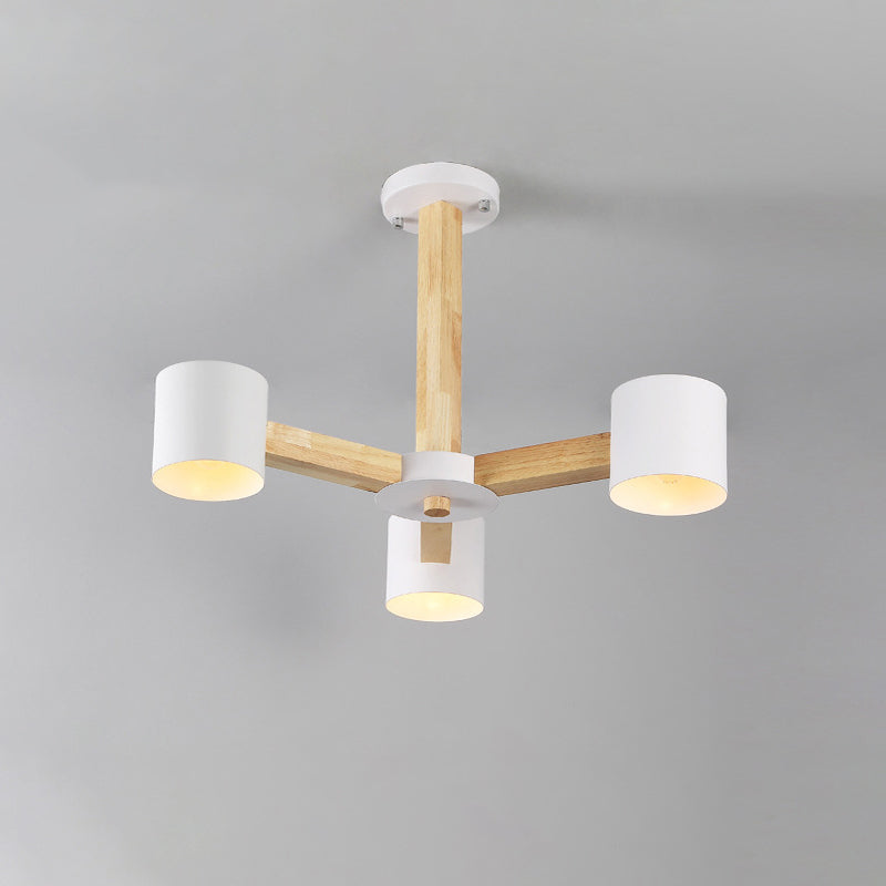 Nordic Cylindrical Ceiling Chandelier Metallic 3/6/8-Light Living Room Suspension Light in Black/White and Wood Clearhalo 'Ceiling Lights' 'Chandeliers' 'Modern Chandeliers' 'Modern' Lighting' 1948999