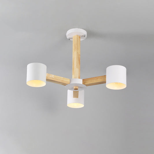 Nordic Cylindrical Ceiling Chandelier Metallic 3/6/8-Light Living Room Suspension Light in Black/White and Wood Clearhalo 'Ceiling Lights' 'Chandeliers' 'Modern Chandeliers' 'Modern' Lighting' 1948999