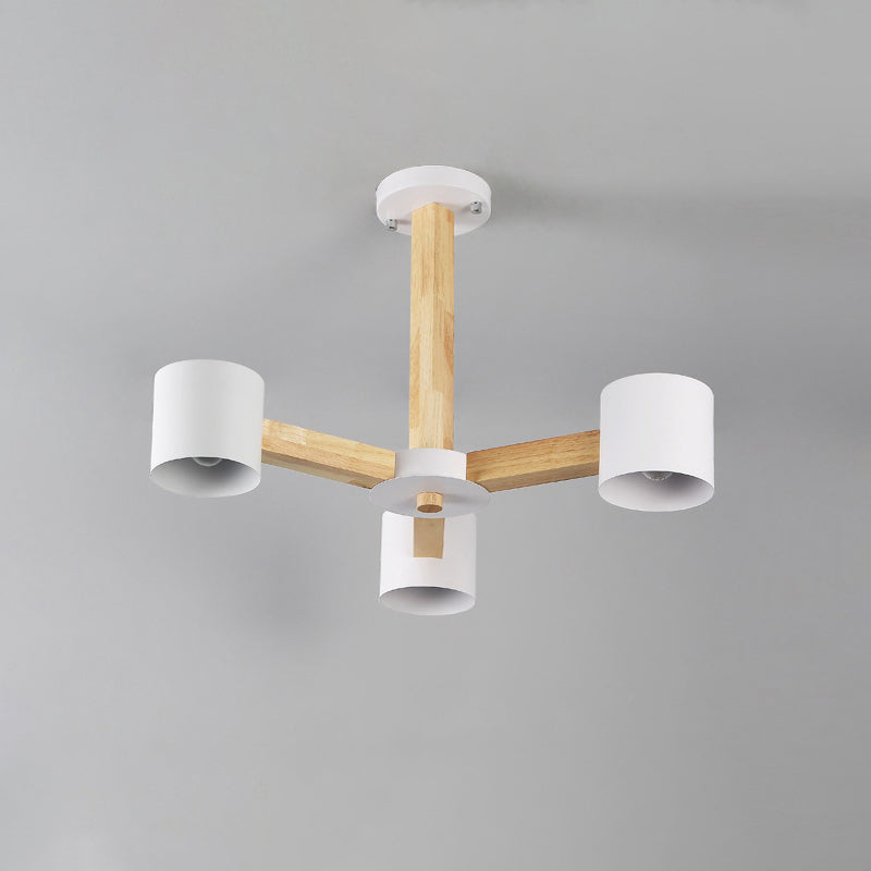 Nordic Cylindrical Ceiling Chandelier Metallic 3/6/8-Light Living Room Suspension Light in Black/White and Wood Clearhalo 'Ceiling Lights' 'Chandeliers' 'Modern Chandeliers' 'Modern' Lighting' 1949000