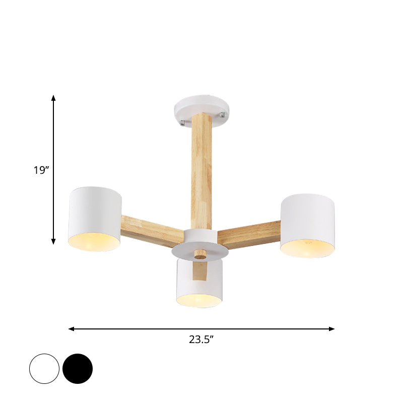 Nordic Cylindrical Ceiling Chandelier Metallic 3/6/8-Light Living Room Suspension Light in Black/White and Wood Clearhalo 'Ceiling Lights' 'Chandeliers' 'Modern Chandeliers' 'Modern' Lighting' 1949001
