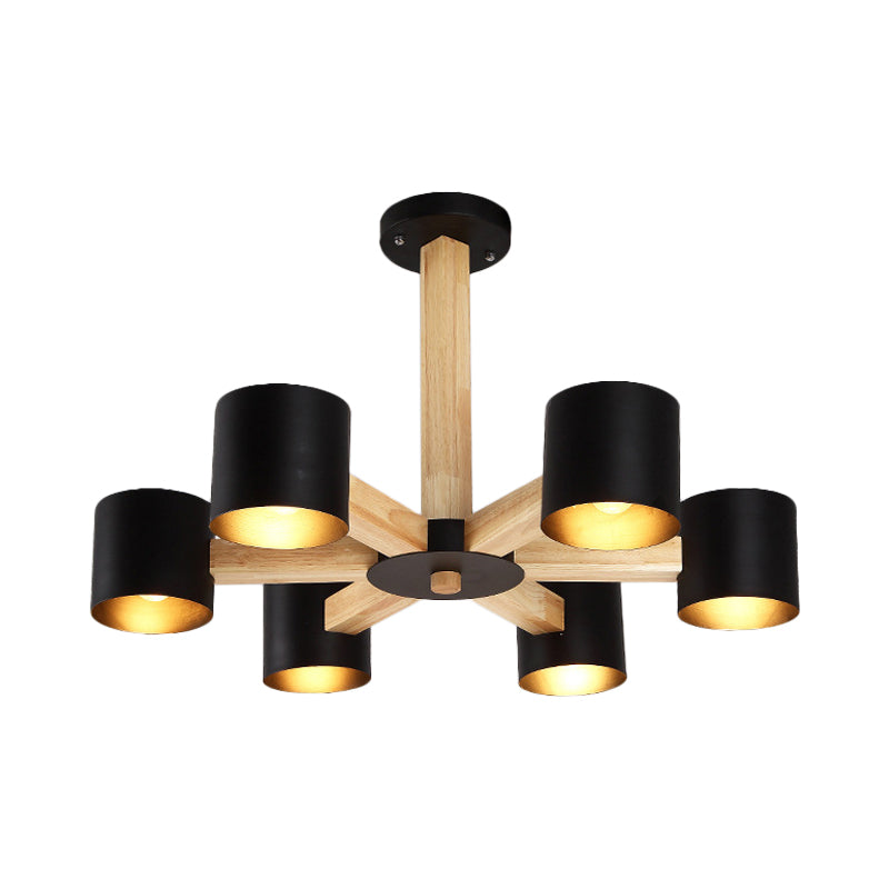 Nordic Cylindrical Ceiling Chandelier Metallic 3/6/8-Light Living Room Suspension Light in Black/White and Wood Clearhalo 'Ceiling Lights' 'Chandeliers' 'Modern Chandeliers' 'Modern' Lighting' 1949005