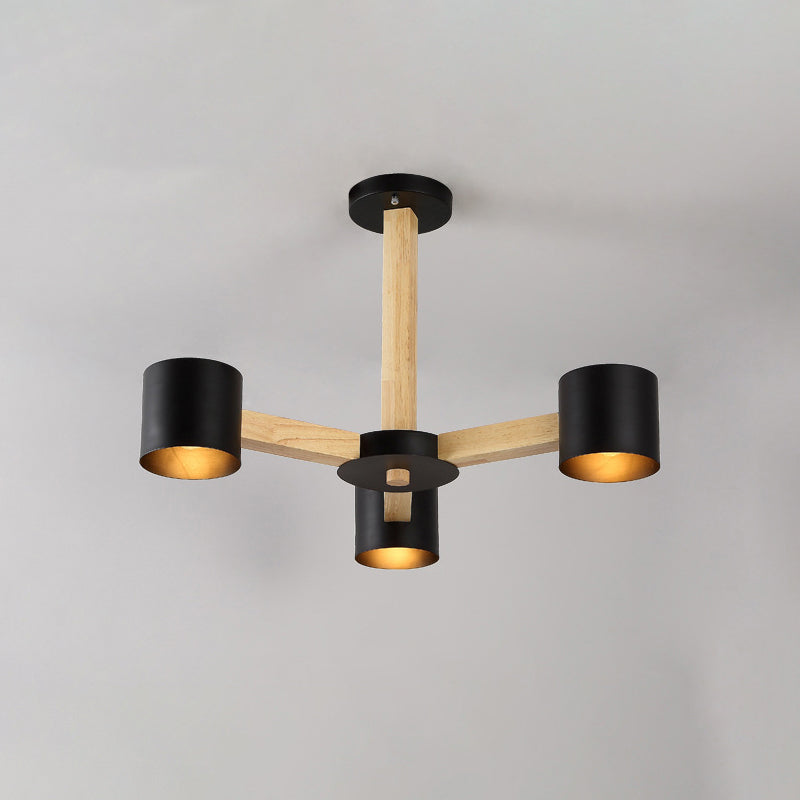 Nordic Cylindrical Ceiling Chandelier Metallic 3/6/8-Light Living Room Suspension Light in Black/White and Wood Clearhalo 'Ceiling Lights' 'Chandeliers' 'Modern Chandeliers' 'Modern' Lighting' 1949008