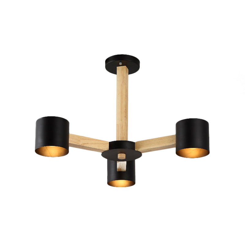 Nordic Cylindrical Ceiling Chandelier Metallic 3/6/8-Light Living Room Suspension Light in Black/White and Wood Clearhalo 'Ceiling Lights' 'Chandeliers' 'Modern Chandeliers' 'Modern' Lighting' 1949009