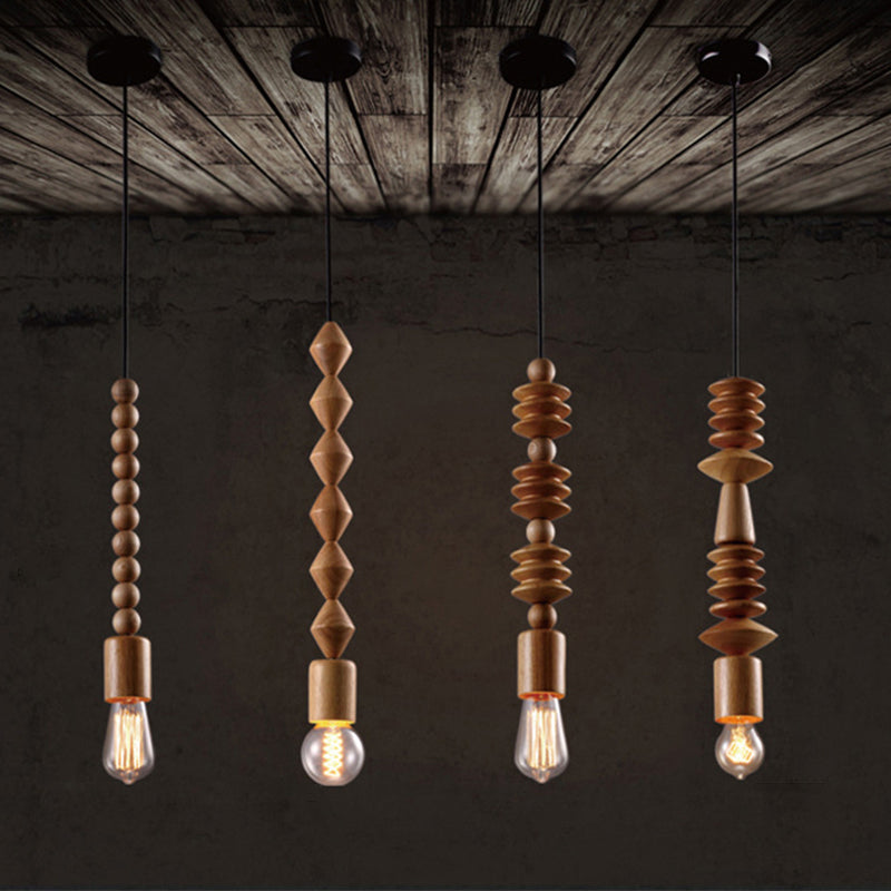 Brown Baluster Pendant Ceiling Light Simplicity 1 Head Wood Exposed Bulb Designed Hanging Lamp Kit Brown B Clearhalo 'Ceiling Lights' 'Modern Pendants' 'Modern' 'Pendant Lights' 'Pendants' Lighting' 1949056