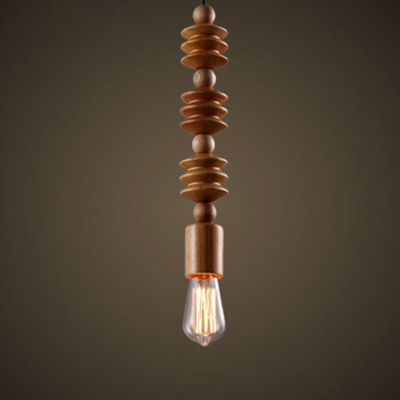 Brown Baluster Pendant Ceiling Light Simplicity 1 Head Wood Exposed Bulb Designed Hanging Lamp Kit Clearhalo 'Ceiling Lights' 'Modern Pendants' 'Modern' 'Pendant Lights' 'Pendants' Lighting' 1949061