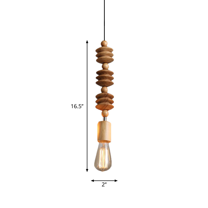 Brown Baluster Pendant Ceiling Light Simplicity 1 Head Wood Exposed Bulb Designed Hanging Lamp Kit Clearhalo 'Ceiling Lights' 'Modern Pendants' 'Modern' 'Pendant Lights' 'Pendants' Lighting' 1949062