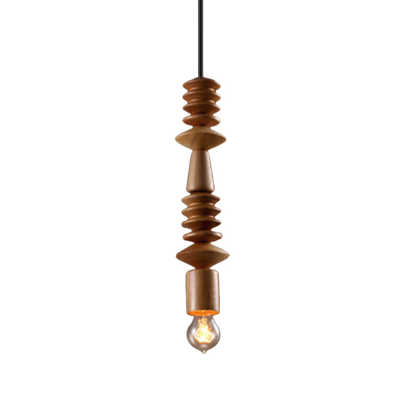 Brown Baluster Pendant Ceiling Light Simplicity 1 Head Wood Exposed Bulb Designed Hanging Lamp Kit Brown D Clearhalo 'Ceiling Lights' 'Modern Pendants' 'Modern' 'Pendant Lights' 'Pendants' Lighting' 1949063