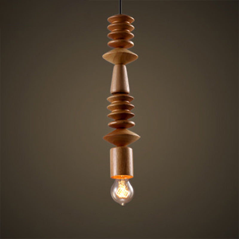 Brown Baluster Pendant Ceiling Light Simplicity 1 Head Wood Exposed Bulb Designed Hanging Lamp Kit Clearhalo 'Ceiling Lights' 'Modern Pendants' 'Modern' 'Pendant Lights' 'Pendants' Lighting' 1949064