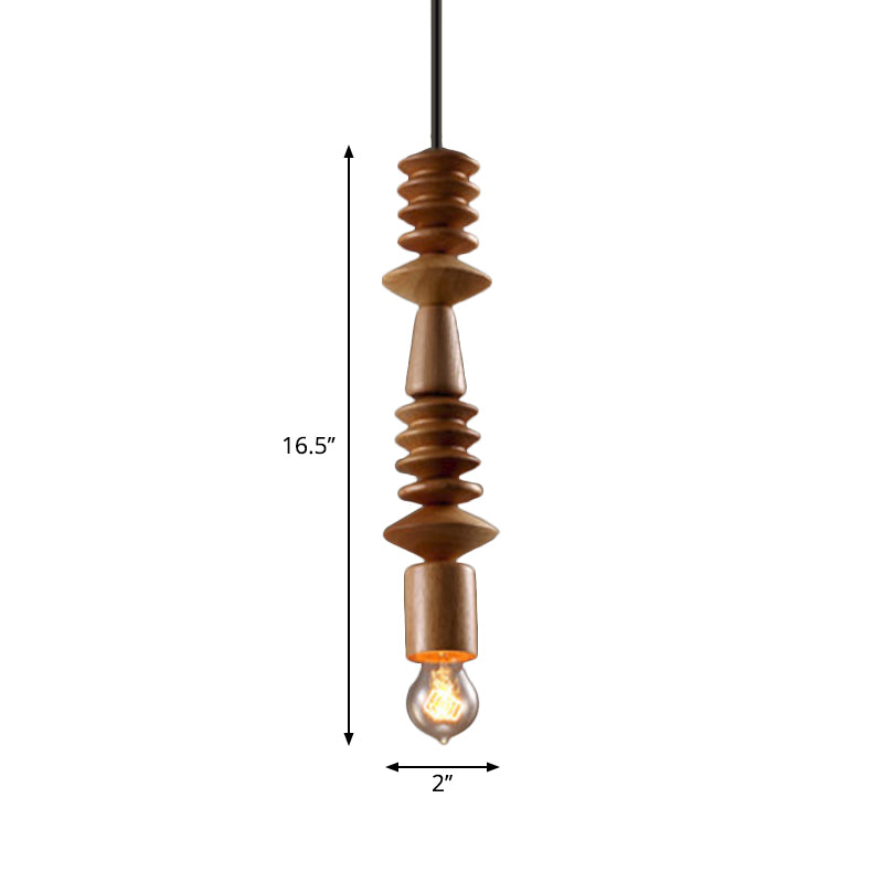 Brown Baluster Pendant Ceiling Light Simplicity 1 Head Wood Exposed Bulb Designed Hanging Lamp Kit Clearhalo 'Ceiling Lights' 'Modern Pendants' 'Modern' 'Pendant Lights' 'Pendants' Lighting' 1949065