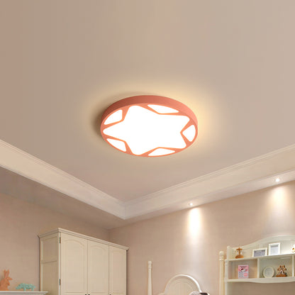 Candy Colored Round Flush Ceiling Light with Ring Macaron Loft Acrylic Ceiling Lamp for Child Bedroom Pink 19.5" Clearhalo 'Ceiling Lights' 'Close To Ceiling Lights' 'Close to ceiling' 'Flush mount' Lighting' 194907