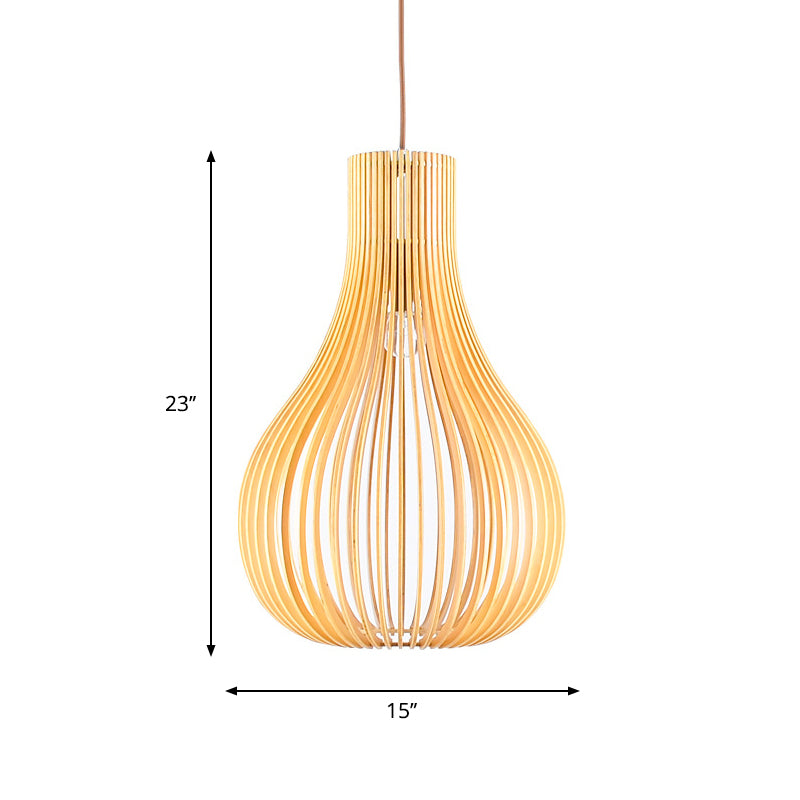 Minimalist 1-Bulb Hanging Pendant Beige Cutouts Gourd Ceiling Suspension Lamp with Wood Shade, 12"/15" W Clearhalo 'Ceiling Lights' 'Modern Pendants' 'Modern' 'Pendant Lights' 'Pendants' Lighting' 1949072