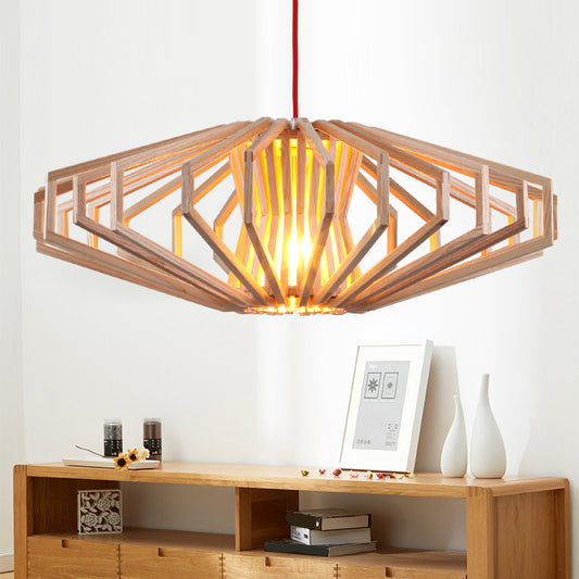 UFO Hollowed out Wood Ceiling Pendant Modern Single Beige Suspension Light for Bedroom Wood Clearhalo 'Ceiling Lights' 'Modern Pendants' 'Modern' 'Pendant Lights' 'Pendants' Lighting' 1949096