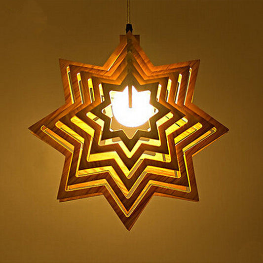 Modern Anise Star Hanging Lamp Kit Wood 1 Head Living Room Hollowed-out Pendulum Light in Beige Wood Clearhalo 'Ceiling Lights' 'Modern Pendants' 'Modern' 'Pendant Lights' 'Pendants' Lighting' 1949129