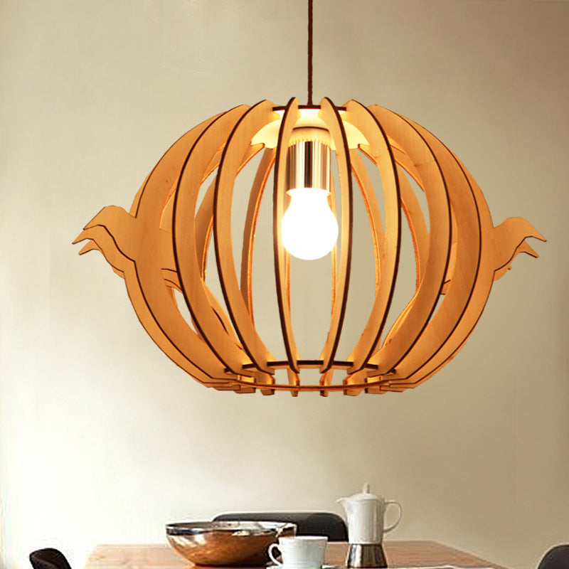 16.5"/20.5" W Wood Bird Cage Drop Pendant Nordic 1-Light Hanging Ceiling Light over Dining Table Wood Clearhalo 'Ceiling Lights' 'Modern Pendants' 'Modern' 'Pendant Lights' 'Pendants' Lighting' 1949134
