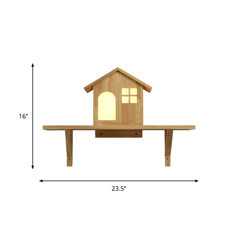Beige Lodge Wall Lamp Fixture Nordic Wooden LED Wall Sconce with Storage Shelf, Warm/White Light Clearhalo 'Modern wall lights' 'Modern' 'Wall Lamps & Sconces' 'Wall Lights' Lighting' 1949159