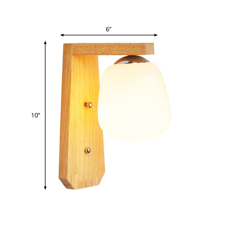Milky Glass Bud Shaped Wall Lighting Nordic 1 Bulb Wood Wall Mounted Lamp with Right Angled Arm Clearhalo 'Modern wall lights' 'Modern' 'Wall Lamps & Sconces' 'Wall Lights' Lighting' 1949164