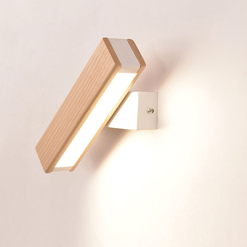Rectangle Rotating Wall Lamp Minimalist Wood Bedside LED Wall Mount Light Fixture, 8.5"/12" W Wood 8.5" Clearhalo 'Modern wall lights' 'Modern' 'Wall Lamps & Sconces' 'Wall Lights' Lighting' 1949165