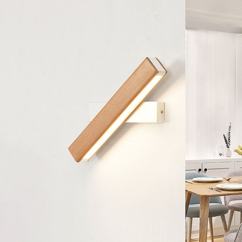 Rectangle Rotating Wall Lamp Minimalist Wood Bedside LED Wall Mount Light Fixture, 8.5"/12" W Wood 12" Clearhalo 'Modern wall lights' 'Modern' 'Wall Lamps & Sconces' 'Wall Lights' Lighting' 1949169