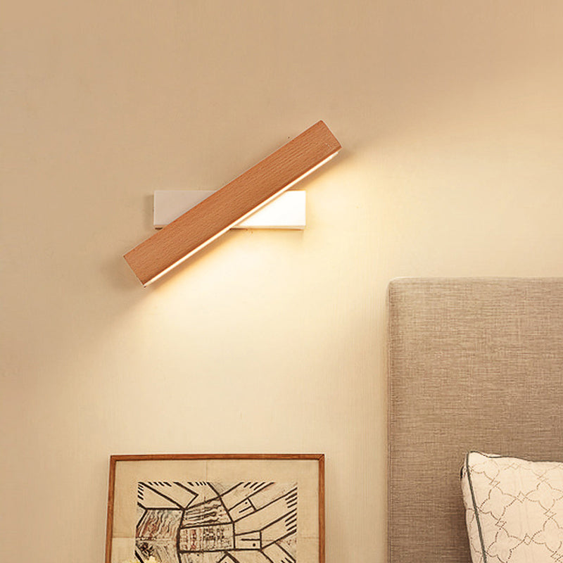 Rectangle Rotating Wall Lamp Minimalist Wood Bedside LED Wall Mount Light Fixture, 8.5"/12" W Clearhalo 'Modern wall lights' 'Modern' 'Wall Lamps & Sconces' 'Wall Lights' Lighting' 1949170